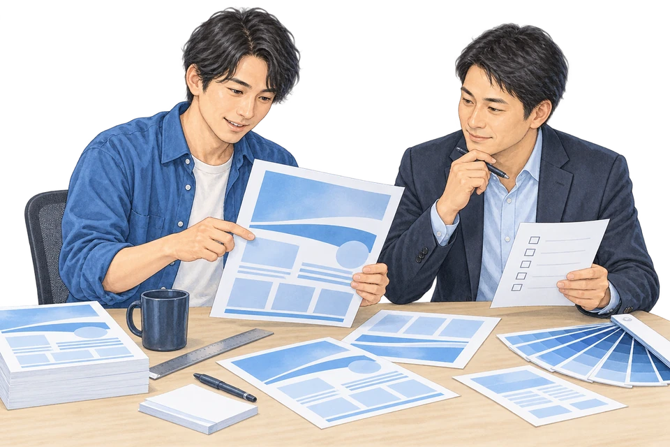 印刷前に原稿と仕上がりを確認する説明用イラスト